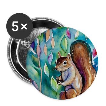 Écureuil entre belle fleur, aquarelle st - Lot de 5 grands badges (56 mm) - blanc - Devant