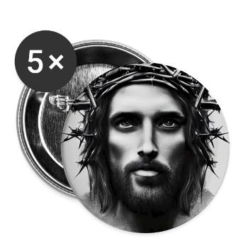 Portrait de Jésus-Christ, noir et blanc - Lot de 5 grands badges (56 mm) - blanc - Devant
