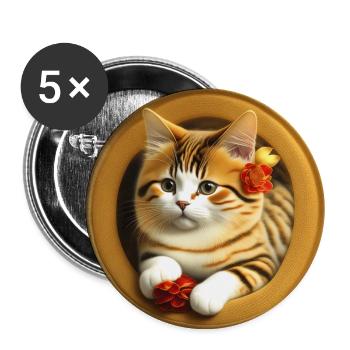 Liebe Katze hoch motiviert - Buttons groß 56 mm (5er Pack) - Weiß - Vorne