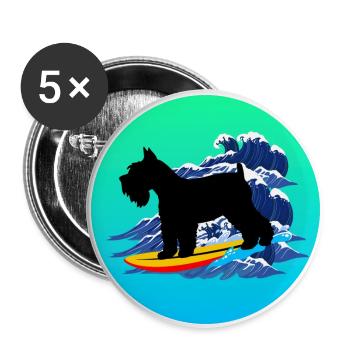Schnauzer miniature Chien Surf Vagues de la Mer - Lot de 5 grands badges (56 mm) - blanc - Devant