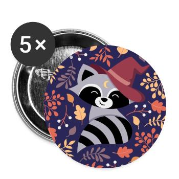 Raccoon with autumn pattern - Buttons large 2.2''/56 mm (5-pack) - white - Front