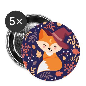 Fox with autumn pattern - Buttons large 2.2''/56 mm (5-pack) - white - Front
