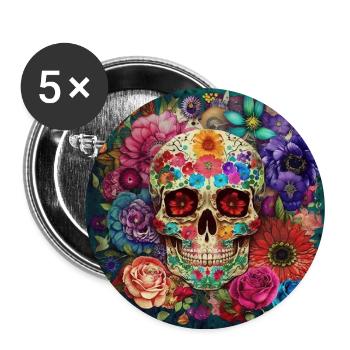 Skull Art Watercolor Flower Design - Buttons large 2.2''/56 mm (5-pack) - white - Front