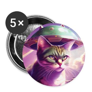Vaisseau spatial extraterrestre de chat - Lot de 5 grands badges (56 mm) - blanc - Devant