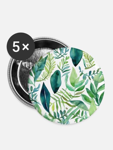 Watercolour Leaf Pattern - Buttons large 2.2''/56 mm (5-pack) - white