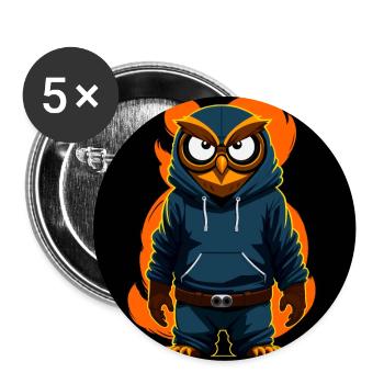 Hibou avec sweat à capuche - Lot de 5 grands badges (56 mm) - blanc - Devant