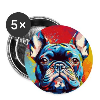 Bouledogue français Pop Art - Lot de 5 grands badges (56 mm) - blanc - Devant