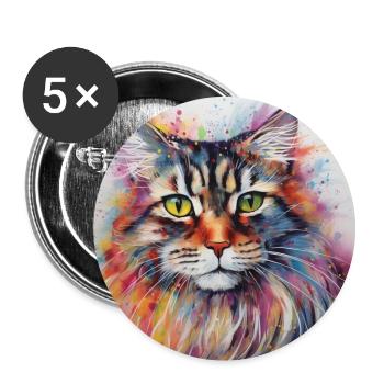 Colourful Maine Coon Cat - Buttons large 2.2''/56 mm (5-pack) - white - Front