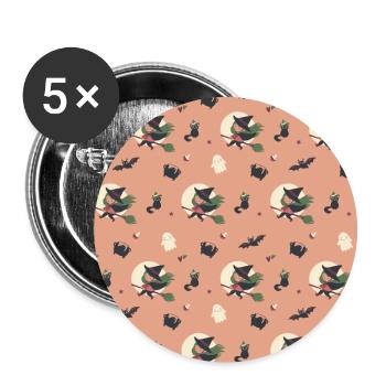 A little witch flies on broomsticks with friends - Buttons large 2.2''/56 mm (5-pack) - white - Front
