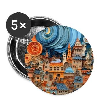 Papier Stadt - Buttons groß 56 mm (5er Pack) - Weiß - Vorne