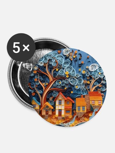 Papier Stadt - Buttons groß 56 mm (5er Pack) - Weiß