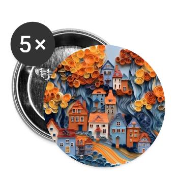 Paper City - Buttons large 2.2''/56 mm (5-pack) - white - Front