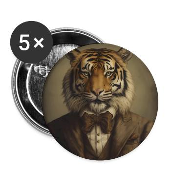 Tiger in a Suit - Victorian 1800s Style - Buttons large 2.2''/56 mm (5-pack) - white - Front