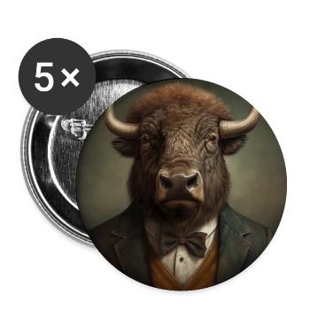 Buffalo in a Suit - Victorian 1800s Style - Buttons large 2.2''/56 mm (5-pack) - white - Front