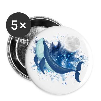 Blauwal mit Mond - Buttons groß 56 mm (5er Pack) - Weiß - Vorne