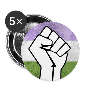 Autocollant Genderqueer Pride Fist - Lot de 5 grands badges (56 mm) - blanc - Devant