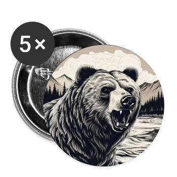 Grizzly Bear - Buttons large 2.2''/56 mm (5-pack) - white - Front