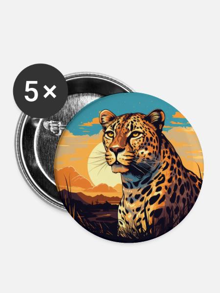 Leopard - Buttons groß 56 mm (5er Pack) - Weiß