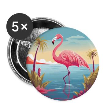 Flamingo - Buttons groß 56 mm (5er Pack) - Weiß - Vorne