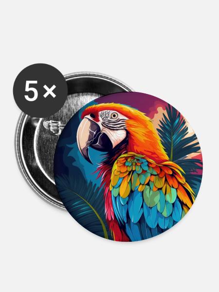 Papagei - Buttons groß 56 mm (5er Pack) - Weiß