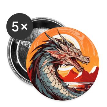 Drache - Buttons groß 56 mm (5er Pack) - Weiß - Vorne