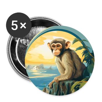 Singe - Lot de 5 grands badges (56 mm) - blanc - Devant