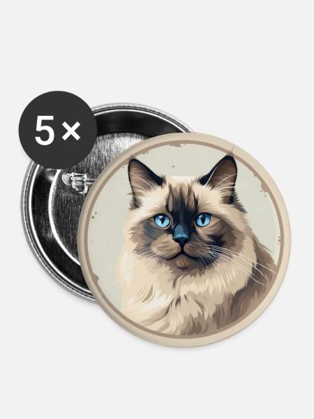 Ragdoll Katze - Buttons groß 56 mm (5er Pack) - Weiß