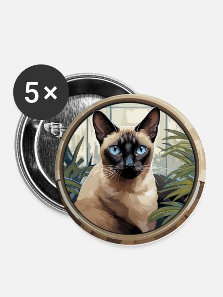 Siamkatze - Buttons groß 56 mm (5er Pack) - Weiß