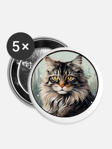 Norwegische Waldkatze - Buttons groß 56 mm (5er Pack) - Weiß
