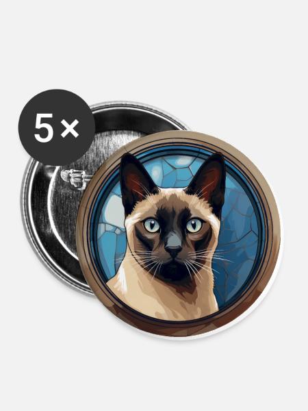 Siamkatze - Buttons groß 56 mm (5er Pack) - Weiß