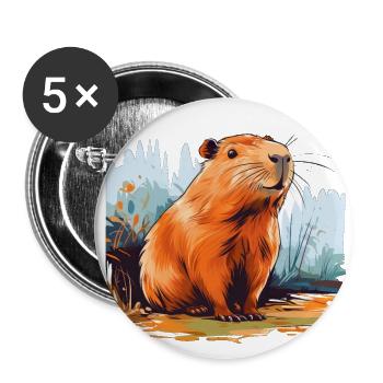 Capybara - Buttons groß 56 mm (5er Pack) - Weiß - Vorne