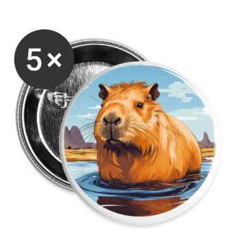Capybara - Buttons groß 56 mm (5er Pack) - Weiß - Vorne