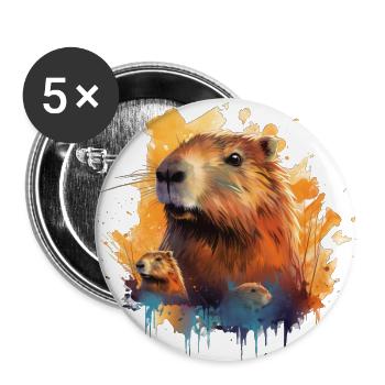 Capybara - Buttons groß 56 mm (5er Pack) - Weiß - Vorne