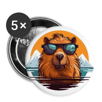 Capybara - Buttons groß 56 mm (5er Pack) - Weiß - Vorne