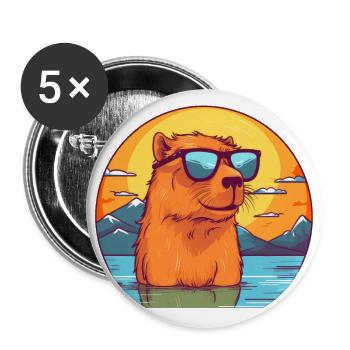 Capybara - Buttons groß 56 mm (5er Pack) - Weiß - Vorne
