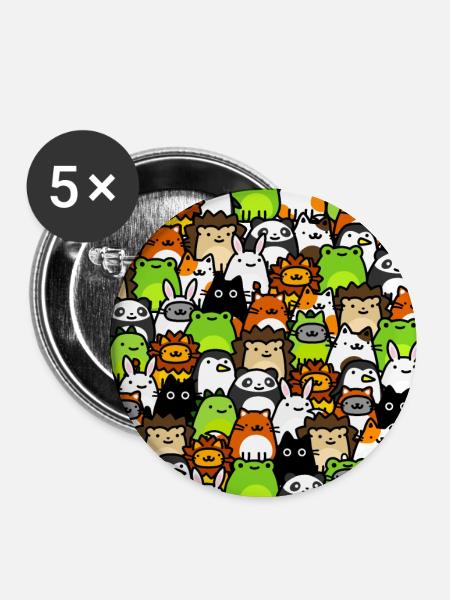 Cute Animal Doodle Collection ! Adorable Drawing - Buttons large 2.2''/56 mm (5-pack) - white