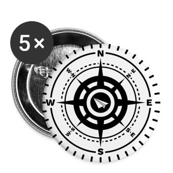 Himmelsrichtung mit einem Papierflieger - Buttons groß 56 mm (5er Pack) - Weiß - Vorne