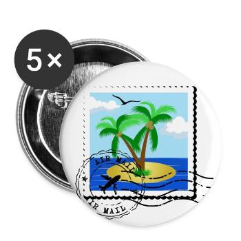 Postage stamp with palm tree on desert island and stamp - Buttons large 2.2''/56 mm (5-pack) - white - Front