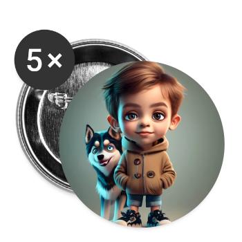 Junge mit Hund - Buttons groß 56 mm (5er Pack) - Weiß - Vorne