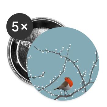 Oiseau d’hiver - Lot de 5 grands badges (56 mm) - blanc - Devant