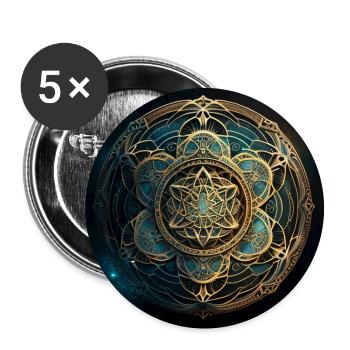 Goldenes Mandala - Buttons groß 56 mm (5er Pack) - Weiß - Vorne
