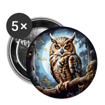 Große Eule - Buttons groß 56 mm (5er Pack) - Weiß - Vorne