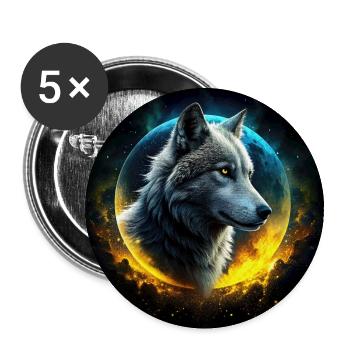 Wolf vor leuchtendem Mond - Buttons groß 56 mm (5er Pack) - Weiß - Vorne