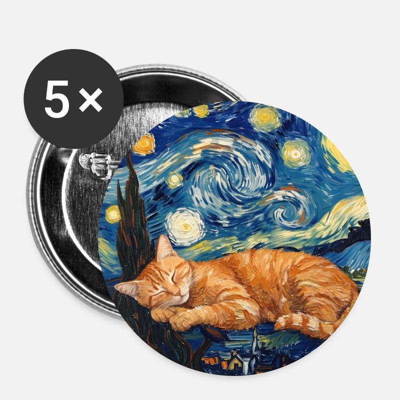 katze, tier, van gogh, sternenacht - Buttons groß 56 mm (5er Pack) - Weiß