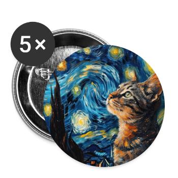 Chat, Animal, Van Gogh, Nuit Étoilée - Lot de 5 grands badges (56 mm) - blanc - Devant