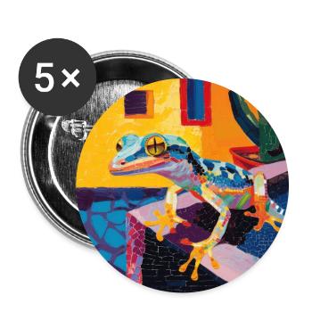 gecko, echsen, bunt, tier, geschenk, geschenkidee - Buttons groß 56 mm (5er Pack) - Weiß - Vorne
