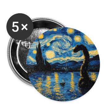 loch ness monster, nessie, van gogh, sternenacht - Buttons groß 56 mm (5er Pack) - Weiß - Vorne