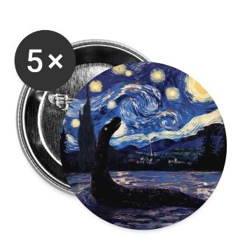 loch ness monster, nessie, van gogh, sternenacht - Buttons groß 56 mm (5er Pack) - Weiß - Vorne