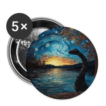 loch ness monster, nessie, van gogh, sternenacht - Buttons groß 56 mm (5er Pack) - Weiß - Vorne