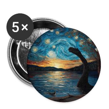 loch ness monster, nessie, van gogh, sternenacht - Buttons groß 56 mm (5er Pack) - Weiß - Vorne